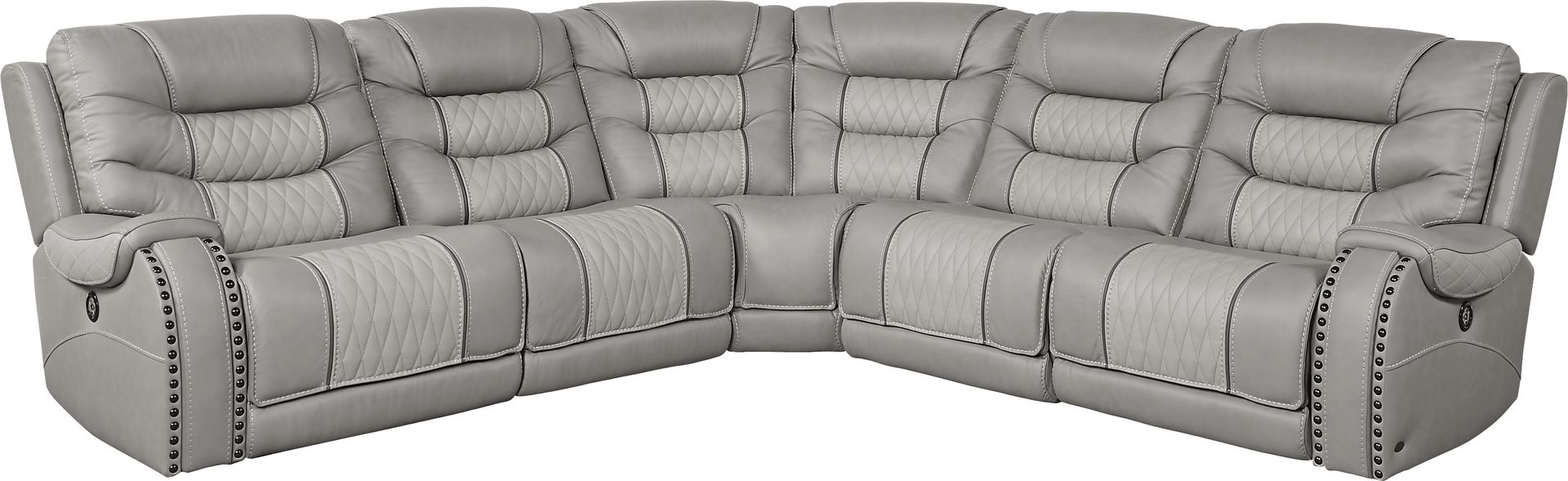 Headliner Gray Leather 5 Pc Dual Power Reclining Sectional - Image 1