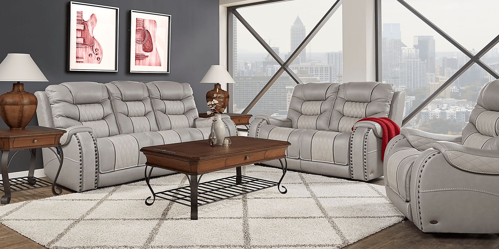 Eric Church Highway To Home Headliner Gray Leather 5 Pc Living Room with Reclining Sofa - Image 1