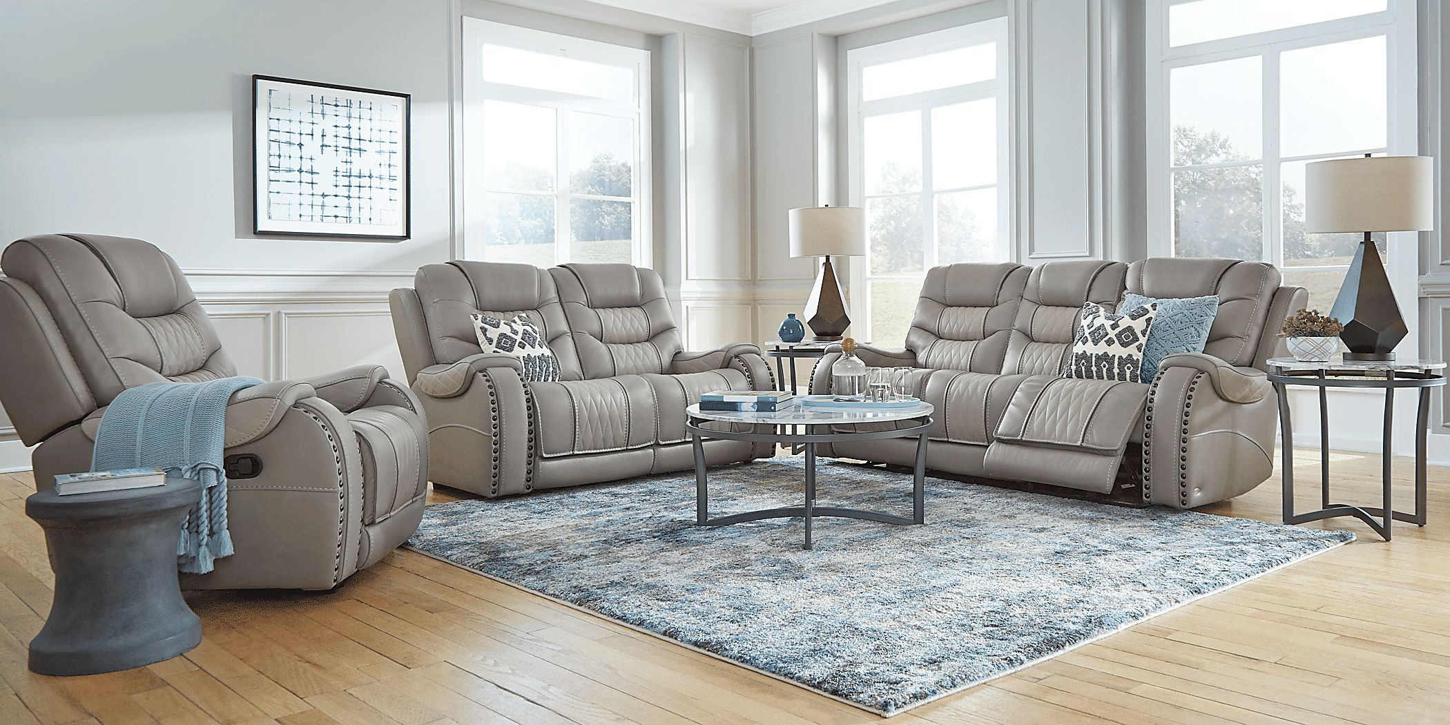 Gray leather deals living room furniture