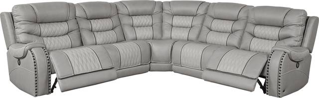 Headliner Gray Leather 5 Pc Dual Power Reclining Sectional - Thumbnail - Image 3