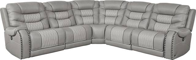 Headliner Gray Leather 5 Pc Dual Power Reclining Sectional - Thumbnail - Image 1