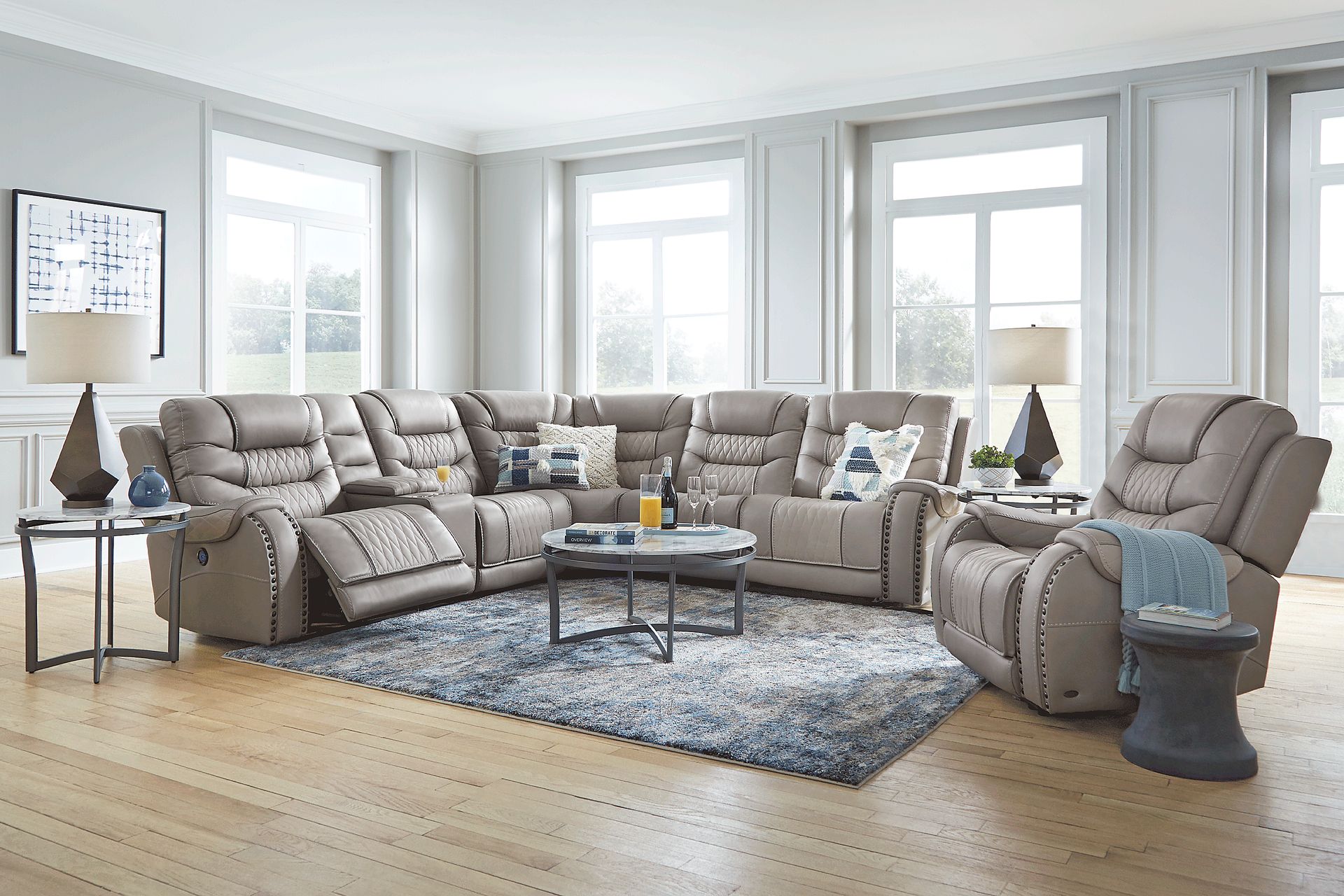 Eric Church Highway To Home Headliner Gray Leather 6 Pc Dual Power Reclining Sectional - Image 2