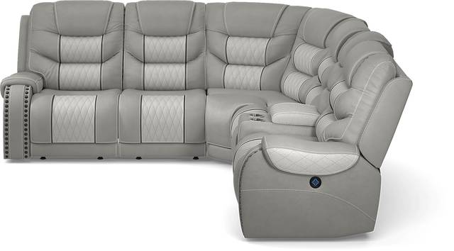Headliner Gray Leather 6 Pc Dual Power Reclining Sectional - Thumbnail - Image 3