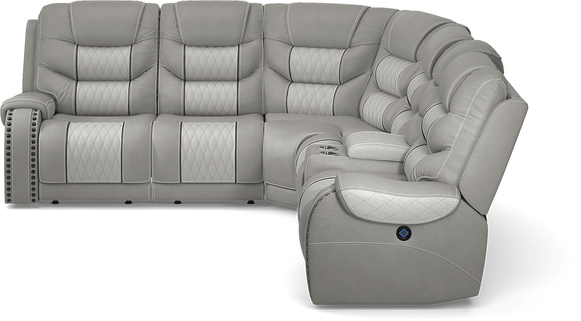 Headliner Gray Leather 6 Pc Dual Power Reclining Sectional - Image 3
