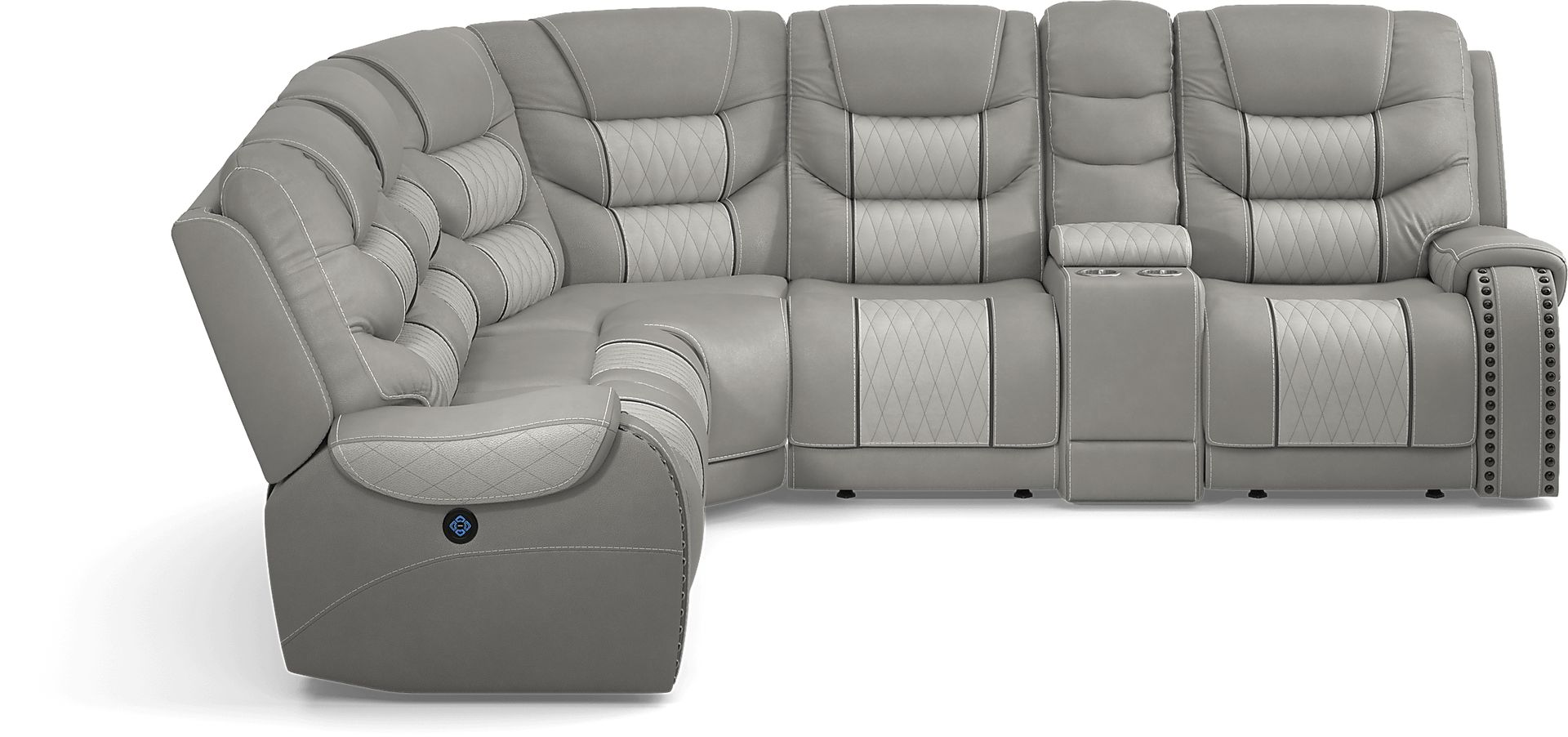 Headliner Gray Leather 6 Pc Dual Power Reclining Sectional - Image 4