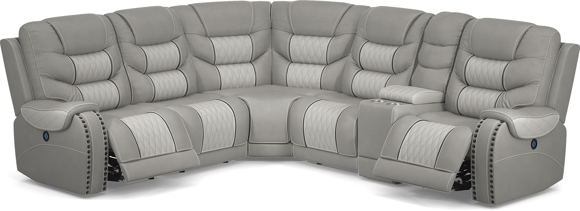 Headliner Gray Leather 6 Pc Dual Power Reclining Sectional - Image 5