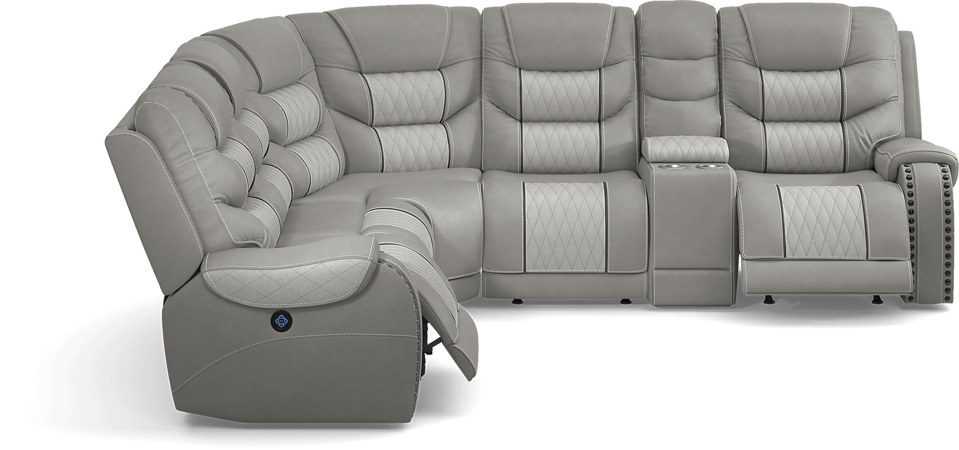 Headliner Gray Leather 6 Pc Dual Power Reclining Sectional - Image 6