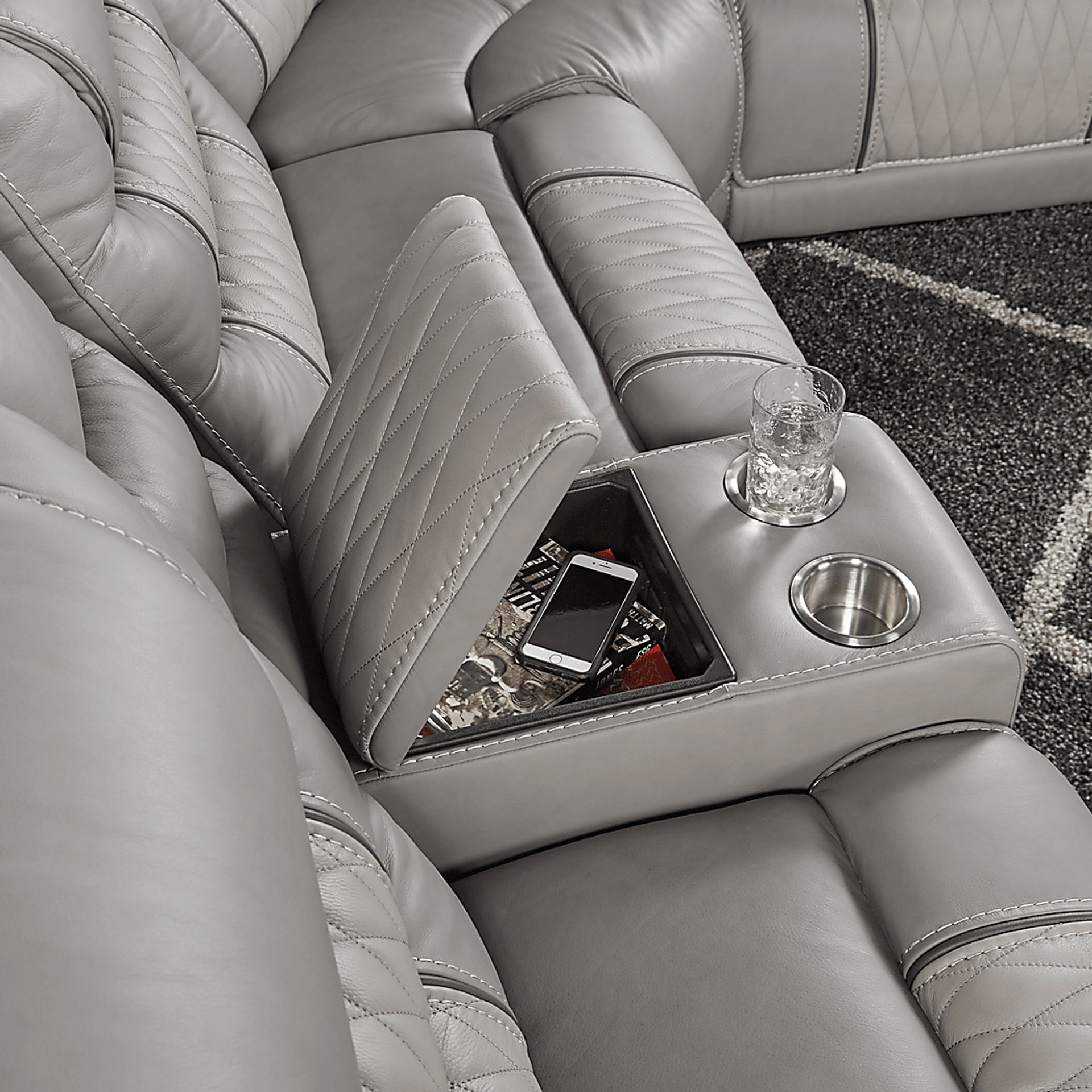 Headliner Gray Leather 6 Pc Dual Power Reclining Sectional - Image 7
