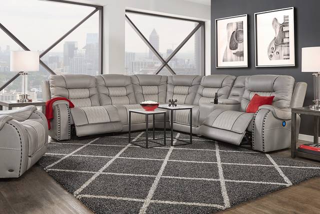 Headliner Gray Leather 6 Pc Dual Power Reclining Sectional - Thumbnail - Image 2