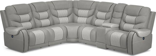 Headliner Gray Leather 6 Pc Dual Power Reclining Sectional - Thumbnail - Image 1