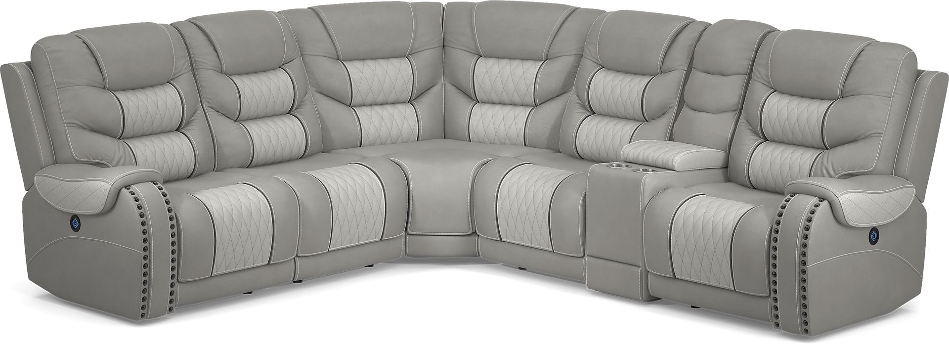 Headliner Gray Leather 6 Pc Dual Power Reclining Sectional - Image 1