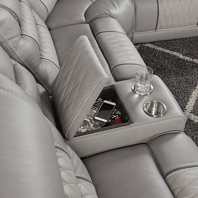 Eric Church Highway To Home Headliner Gray Leather 9 Pc Dual Power Reclining Sectional Living Room - Thumbnail - Image 8