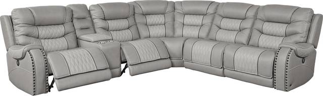 Headliner Gray Leather 6 Pc Dual Power Reclining Sectional - Thumbnail - Image 3