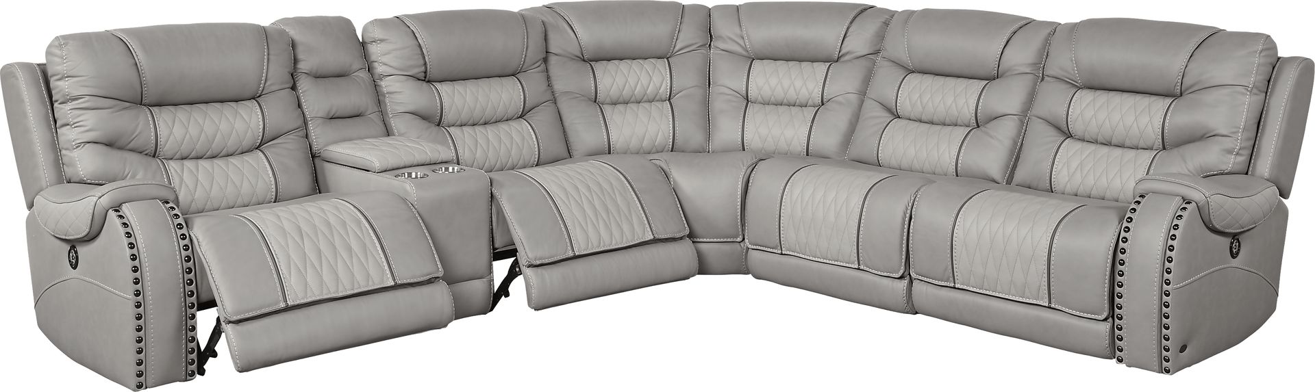 Headliner Gray Leather 6 Pc Dual Power Reclining Sectional - Image 3