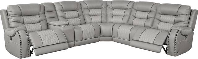 Headliner Gray Leather 6 Pc Dual Power Reclining Sectional - Thumbnail - Image 4