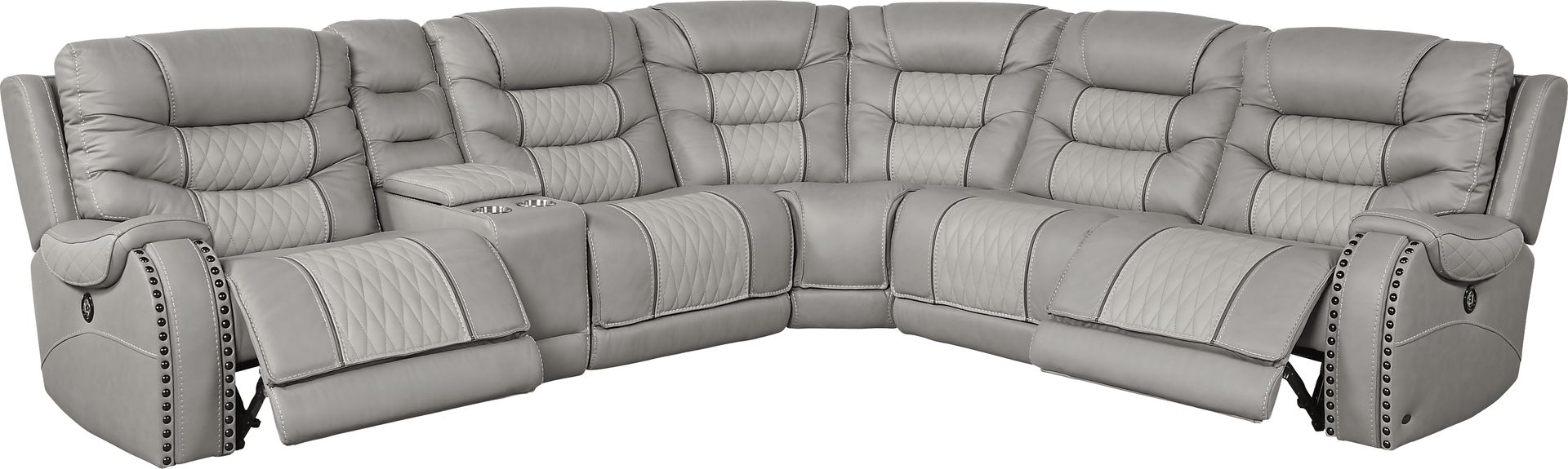 Headliner Gray Leather 6 Pc Dual Power Reclining Sectional - Image 4