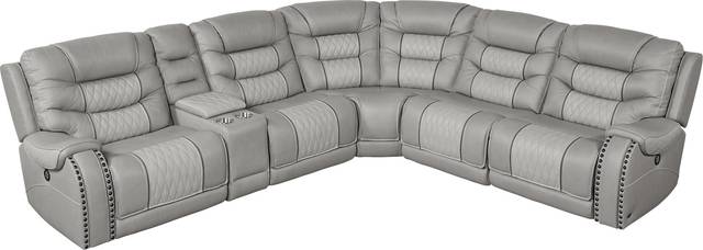 Headliner Gray Leather 9 Pc Dual Power Reclining Sectional Living Room - Thumbnail - Image 5