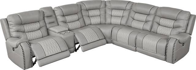 Headliner Gray Leather 9 Pc Dual Power Reclining Sectional Living Room - Thumbnail - Image 6