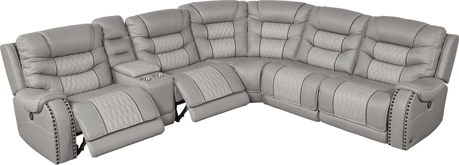 Headliner Gray Leather 6 Pc Dual Power Reclining Sectional - Image 6