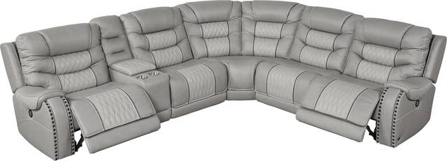 Headliner Gray Leather 9 Pc Dual Power Reclining Sectional Living Room - Thumbnail - Image 7
