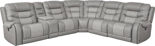 Headliner Gray Leather 6 Pc Dual Power Reclining Sectional - Thumbnail - Image 1