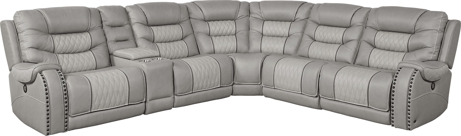Headliner Gray Leather 6 Pc Dual Power Reclining Sectional - Image 1