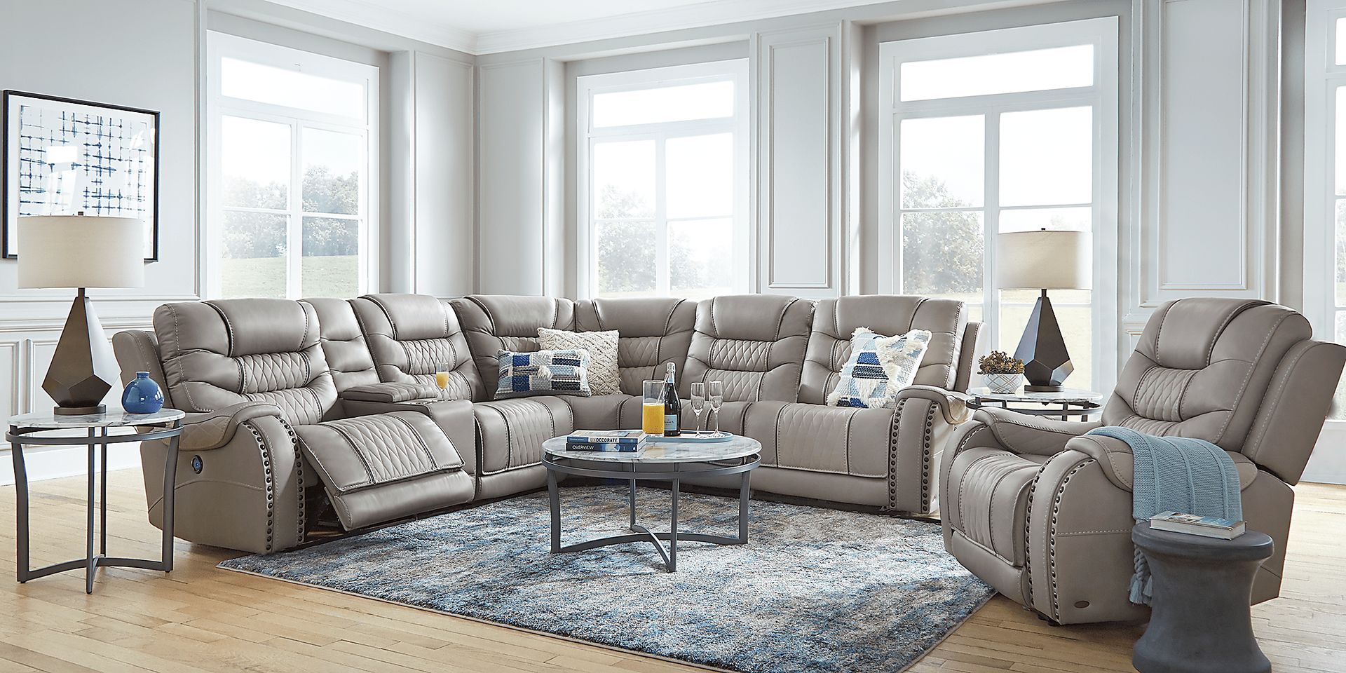 Eric Church Highway To Home Headliner Gray Leather 6 Pc Dual Power Reclining Sectional - Image 2