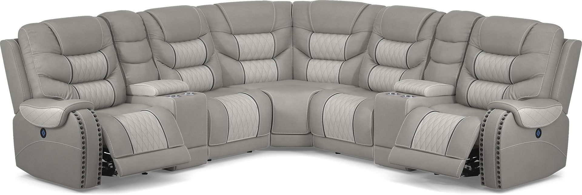 Eric Church Highway To Home Headliner Gray Leather 7 Pc Dual Power Reclining Sectional - Image 6