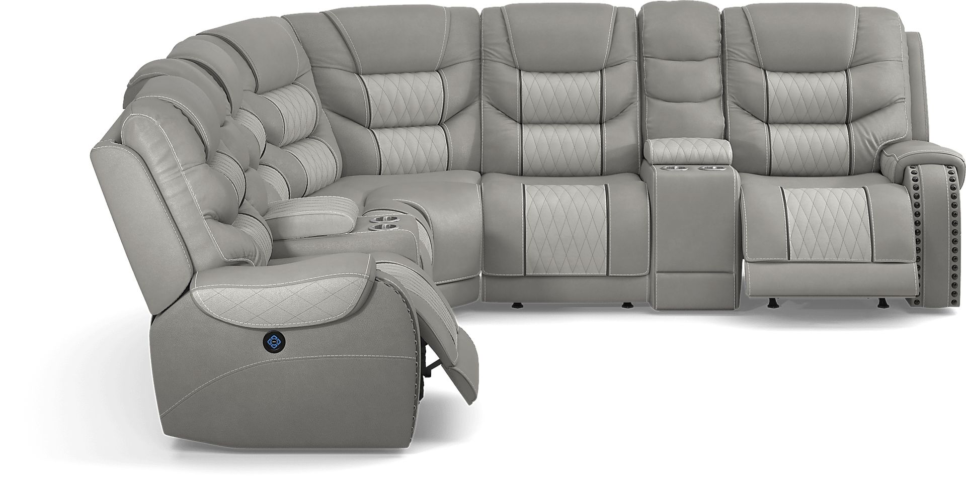 Eric Church Highway To Home Headliner Gray Leather 7 Pc Dual Power Reclining Sectional - Image 7