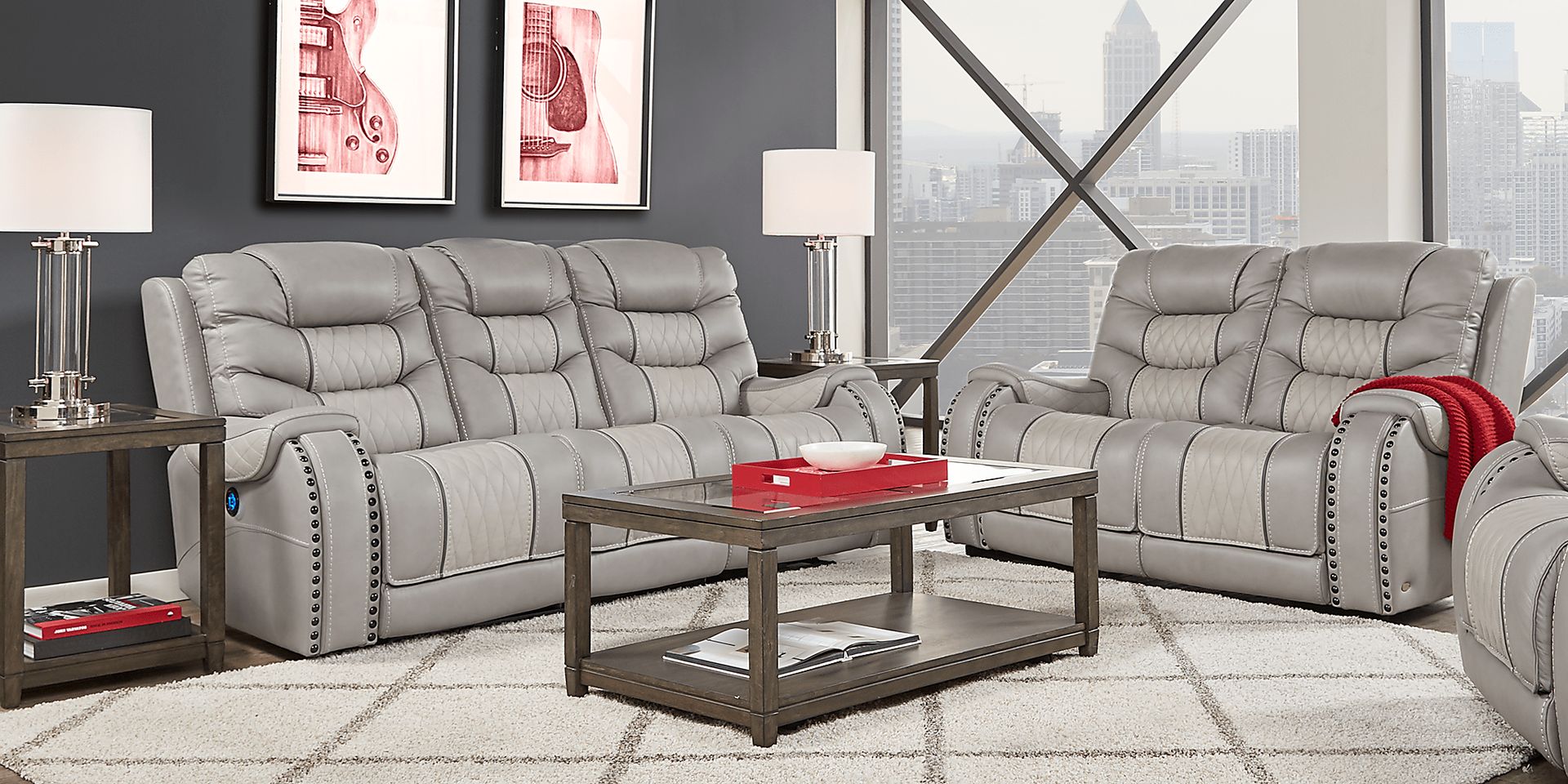 Eric Church Highway To Home Headliner Gray Leather 7 Pc Living Room with Reclining Sofa - Image 1