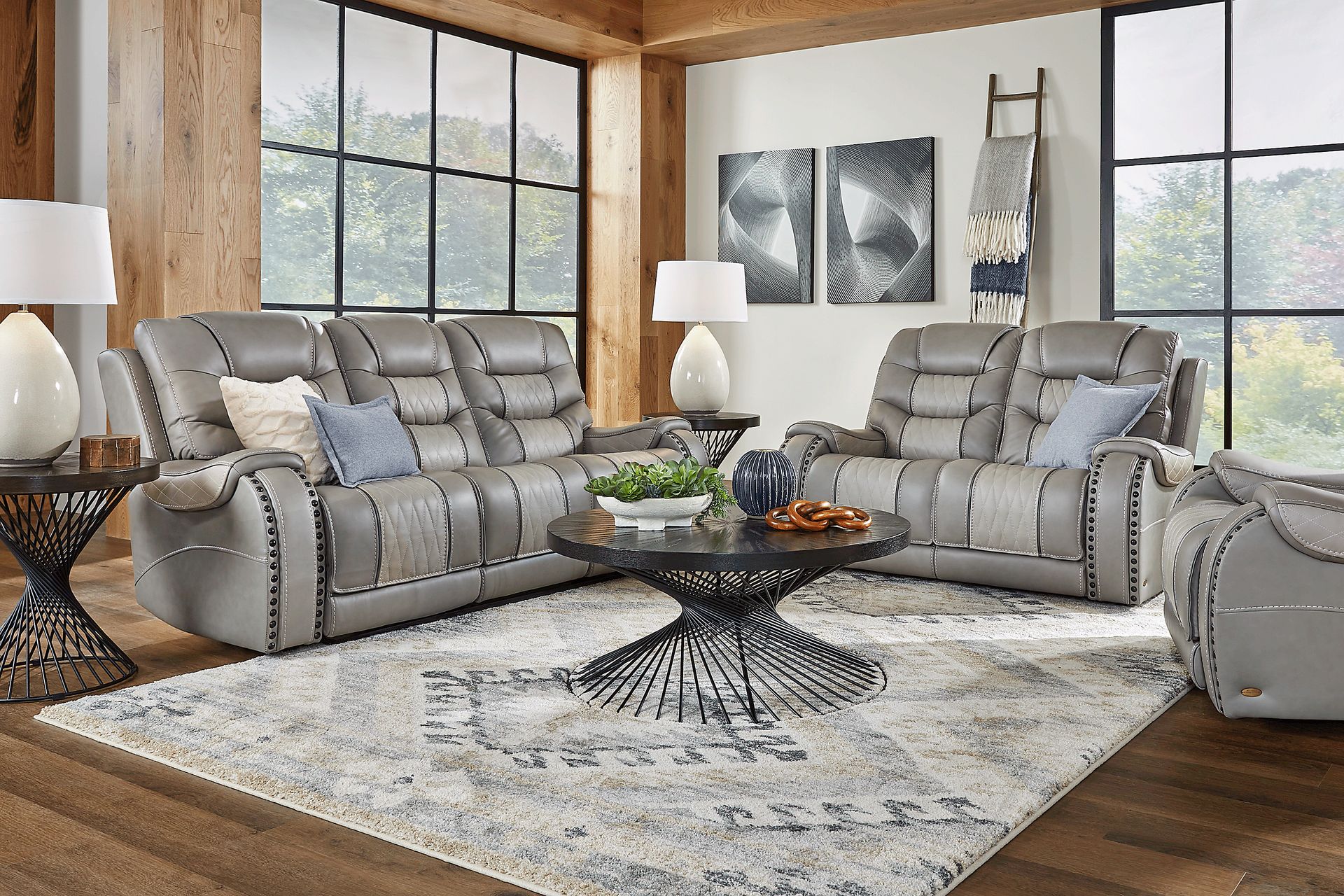 Headliner Gray Leather 8 Pc Living Room with Reclining Sofa - Image 1