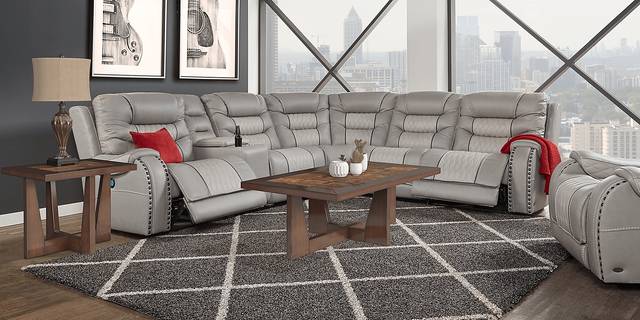 Eric Church Highway To Home Headliner Gray Leather 9 Pc Dual Power Reclining Sectional Living Room - Thumbnail - Image 1