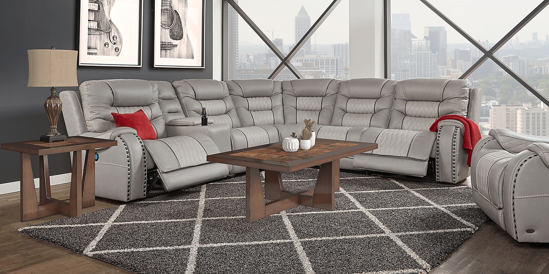 Eric Church Highway To Home Headliner Gray Leather 9 Pc Dual Power Reclining Sectional Living Room - Image 1