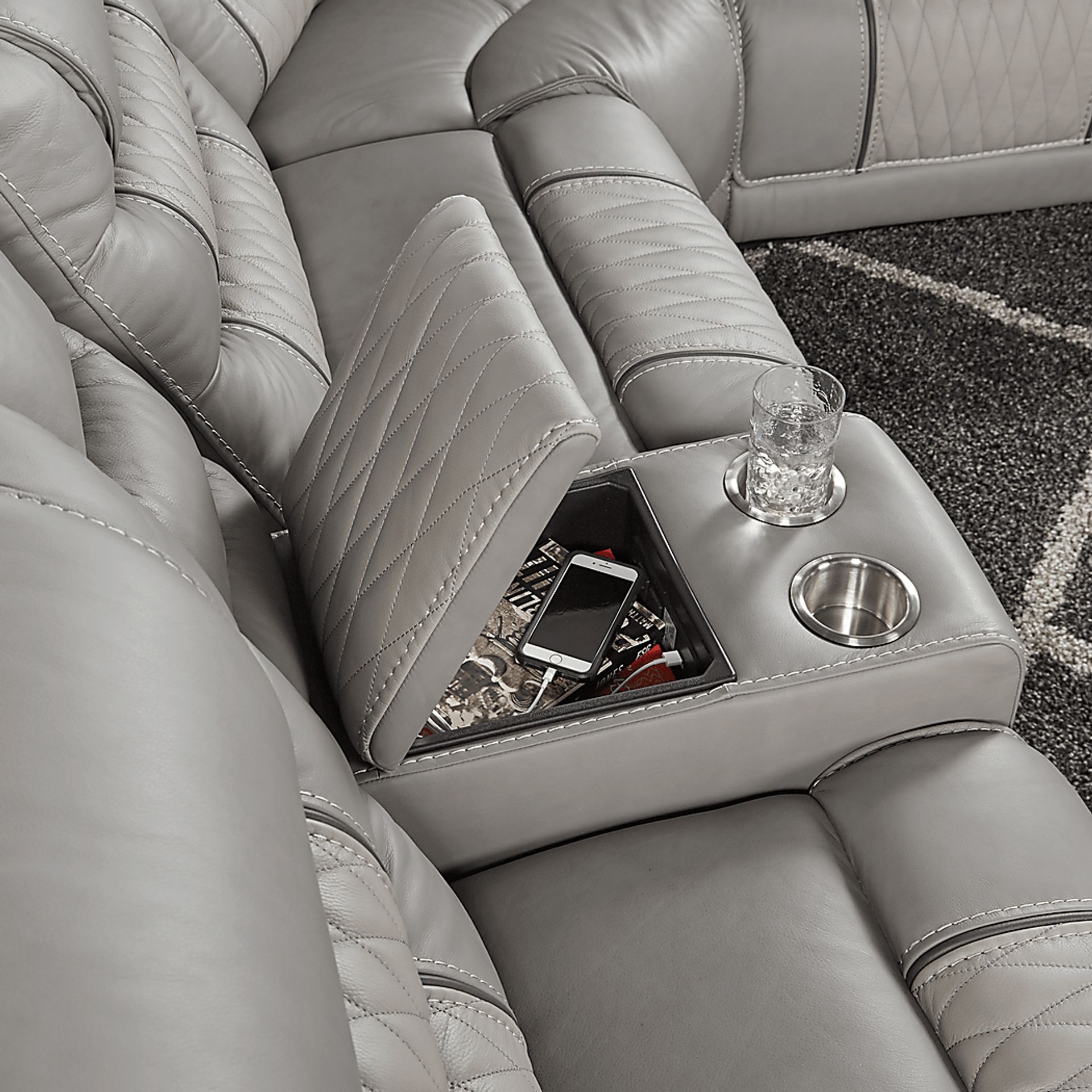 Eric Church Highway To Home Headliner Gray Leather 9 Pc Dual Power Reclining Sectional Living Room - Image 2
