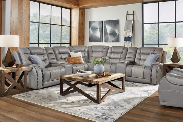 Eric Church Highway To Home Headliner Gray Leather 9 Pc Dual Power Reclining Sectional Living Room - Thumbnail - Image 1