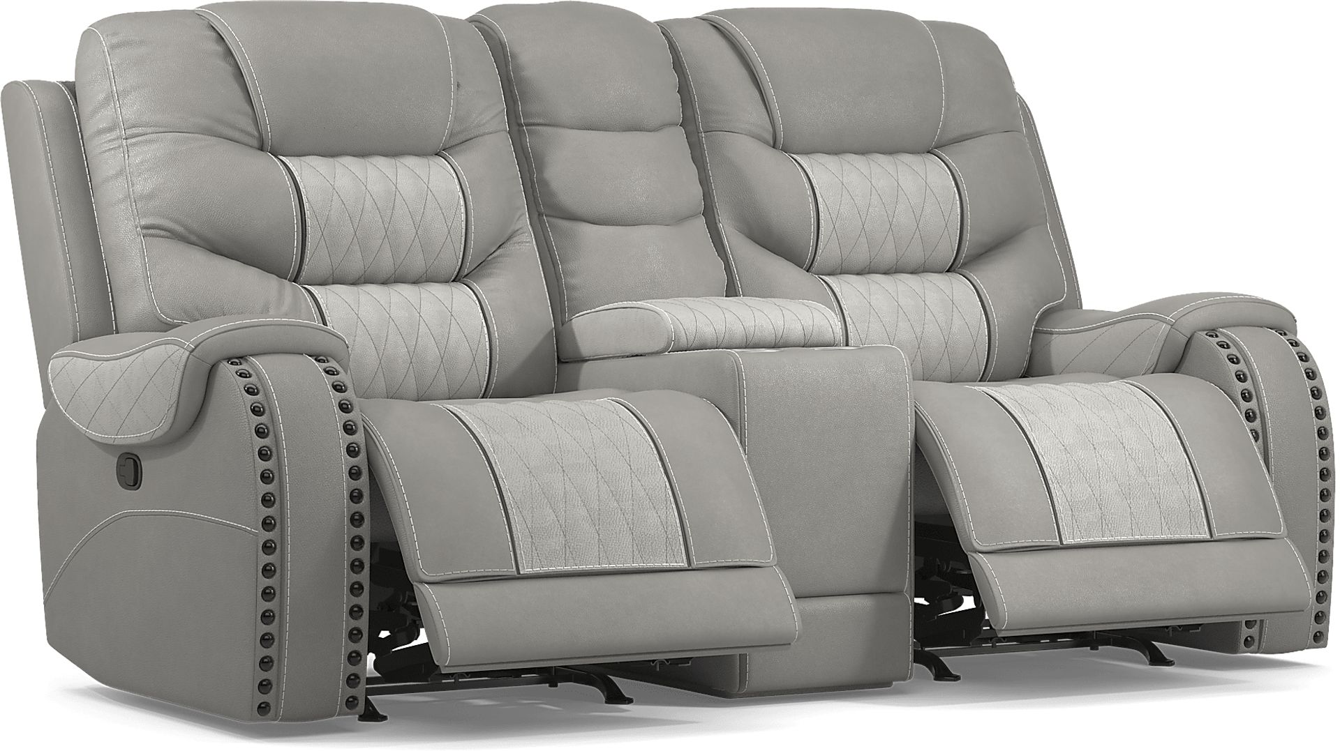 Headliner Gray Leather Dual Power Reclining Console Loveseat - Image 2