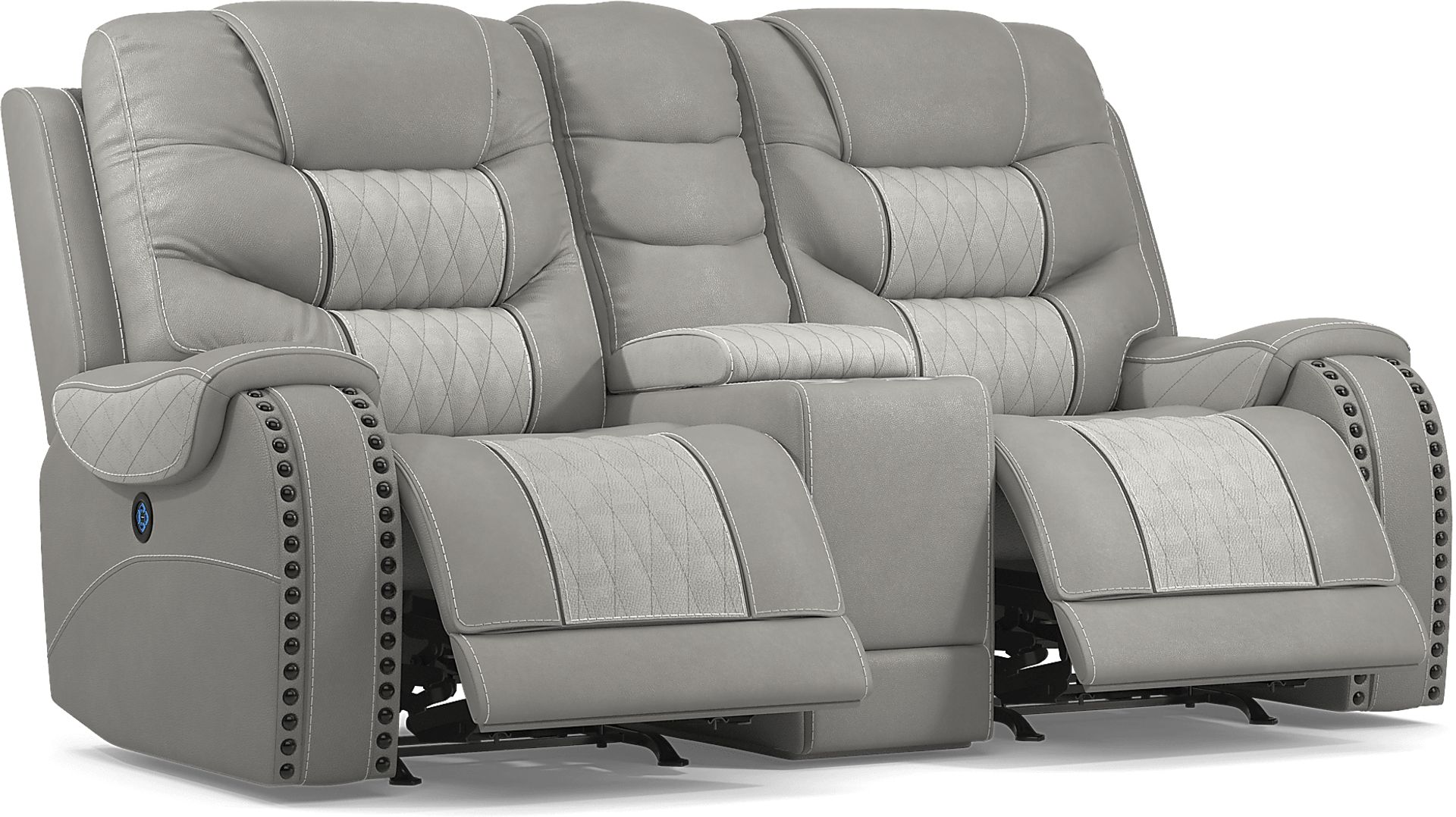 Headliner Gray Leather Dual Power Reclining Console Loveseat - Image 3