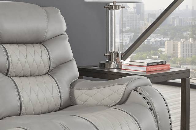 Headliner Gray Leather 3 Pc Dual Power Reclining Living Room - Thumbnail - Image 11