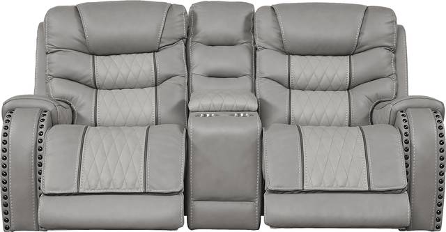Headliner Gray Leather Reclining Console Loveseat - Thumbnail - Image 2