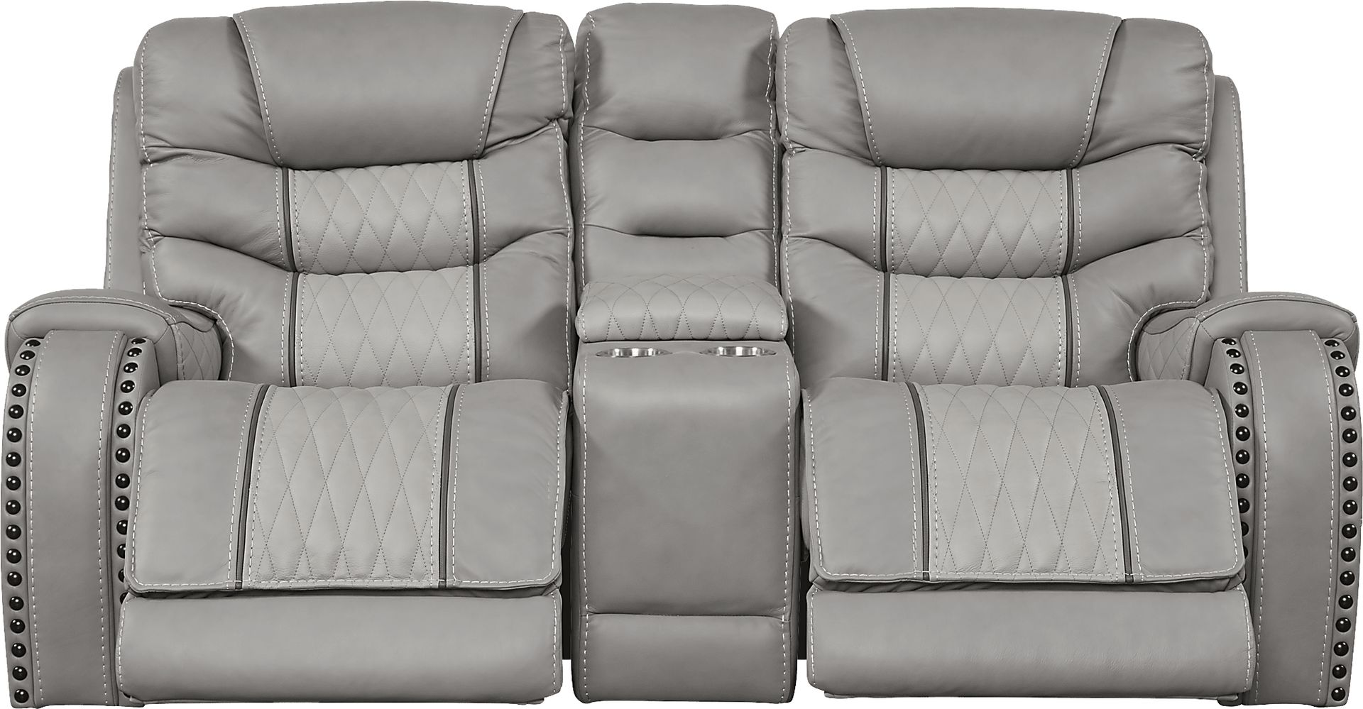 Headliner Gray Leather Reclining Console Loveseat - Image 2