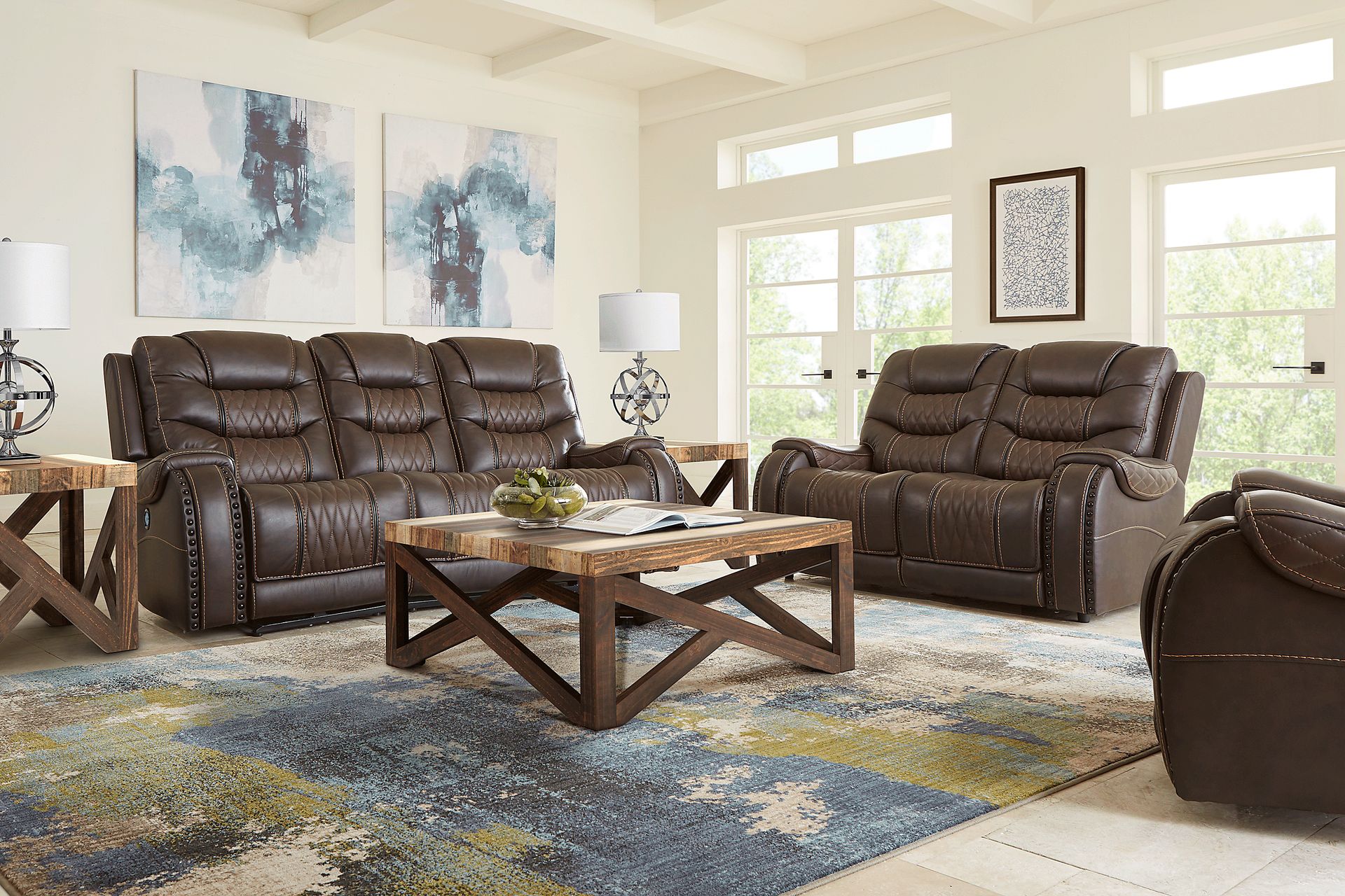 Eric Church Highway To Home Headliner Brown Leather 5 Pc Living Room with Reclining Sofa - Image 1