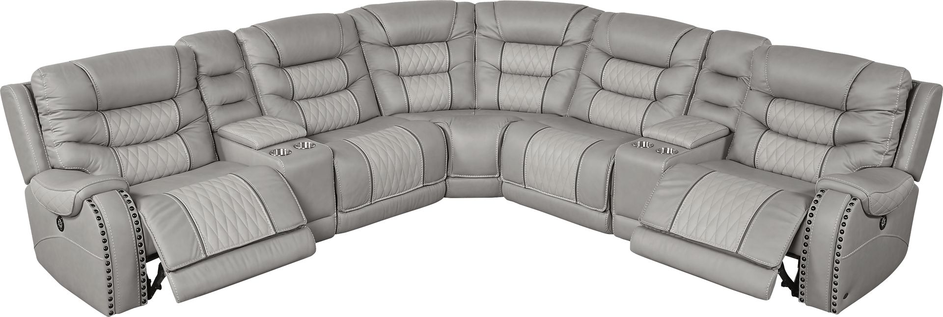 Headliner Gray Leather 7 Pc Dual Power Reclining Sectional - Image 4