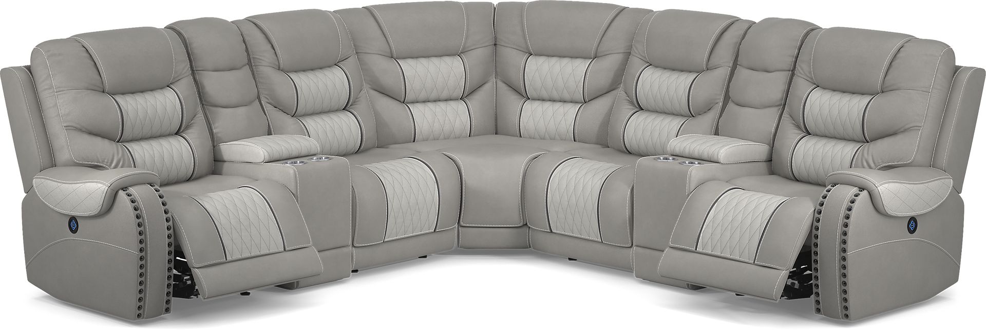 Headliner Gray Leather 7 Pc Dual Power Reclining Sectional - Image 6