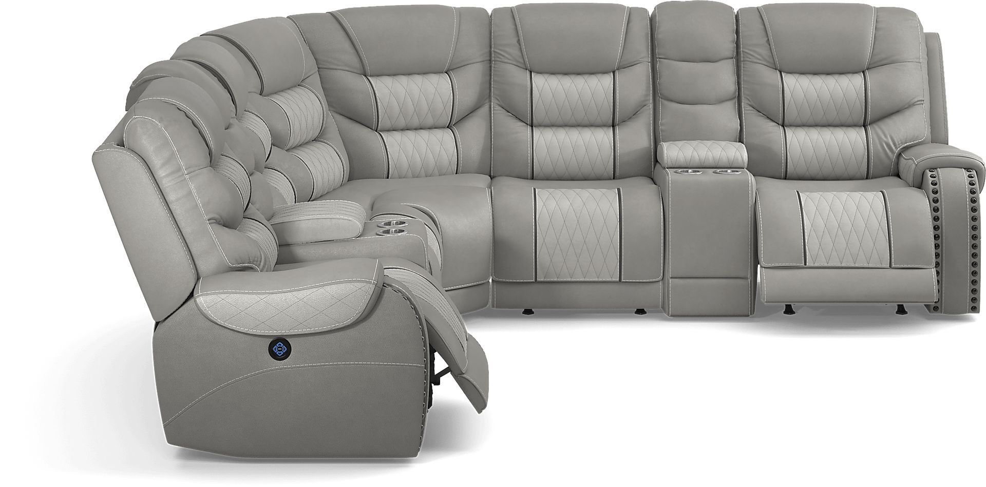 Headliner Gray Leather 7 Pc Dual Power Reclining Sectional - Image 7