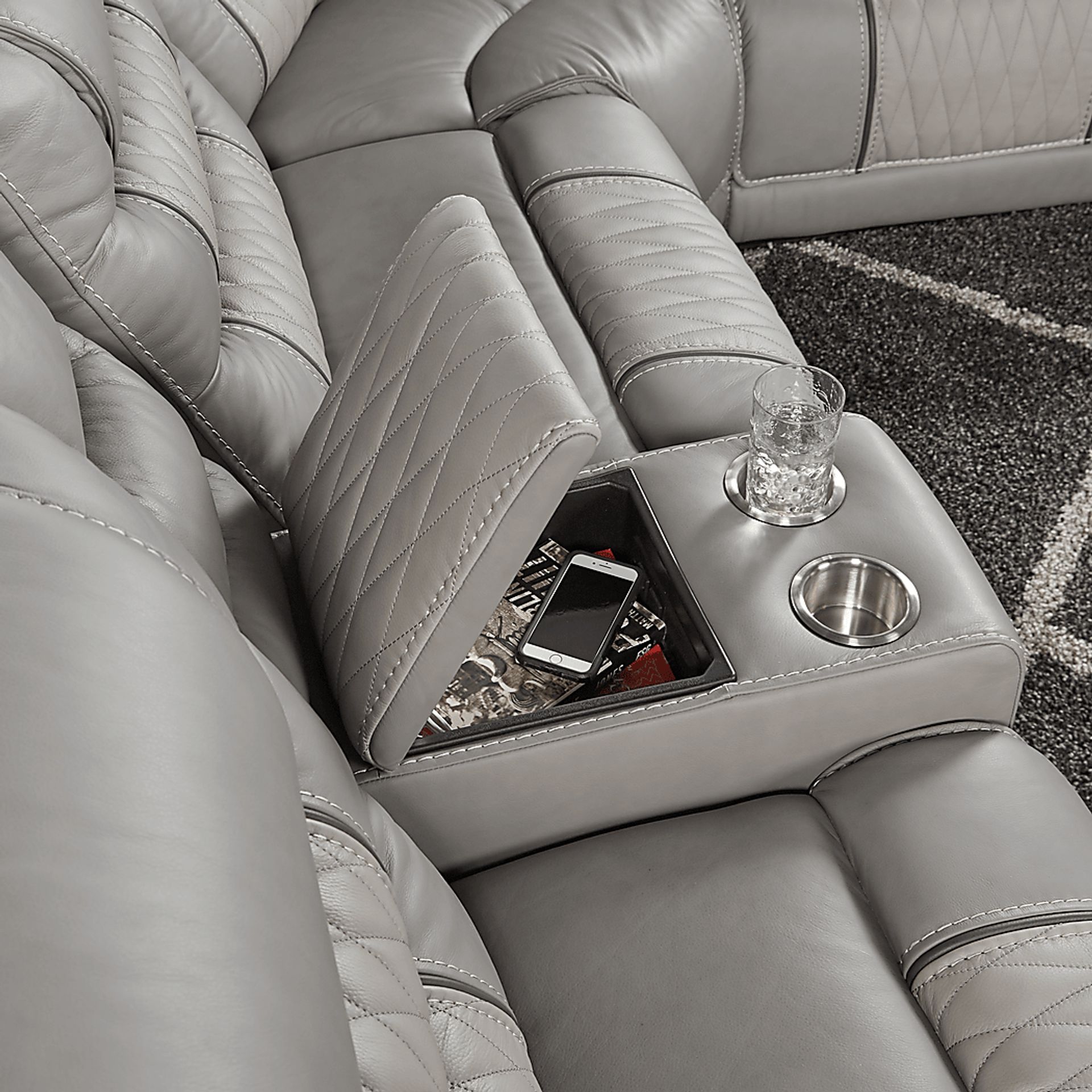 Headliner Gray Leather 7 Pc Dual Power Reclining Sectional - Image 9