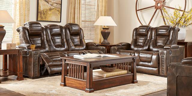 Eric Church Highway To Home Renegade Brown Leather 5 Pc Living Room with Power Plus Reclining Sofa - Thumbnail - Image 1