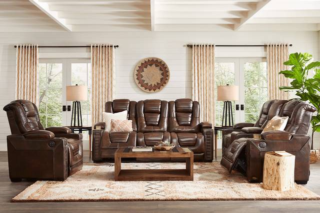 Eric Church Highway To Home Renegade Brown Leather 7 Pc Dual Power Reclining Living Room - Thumbnail - Image 1