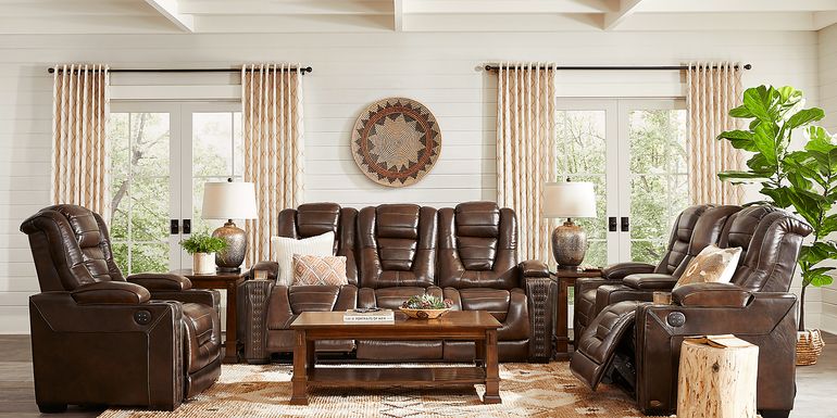 Eric Church Highway To Home Renegade Brown Leather 7 Pc Dual Power Reclining Living Room