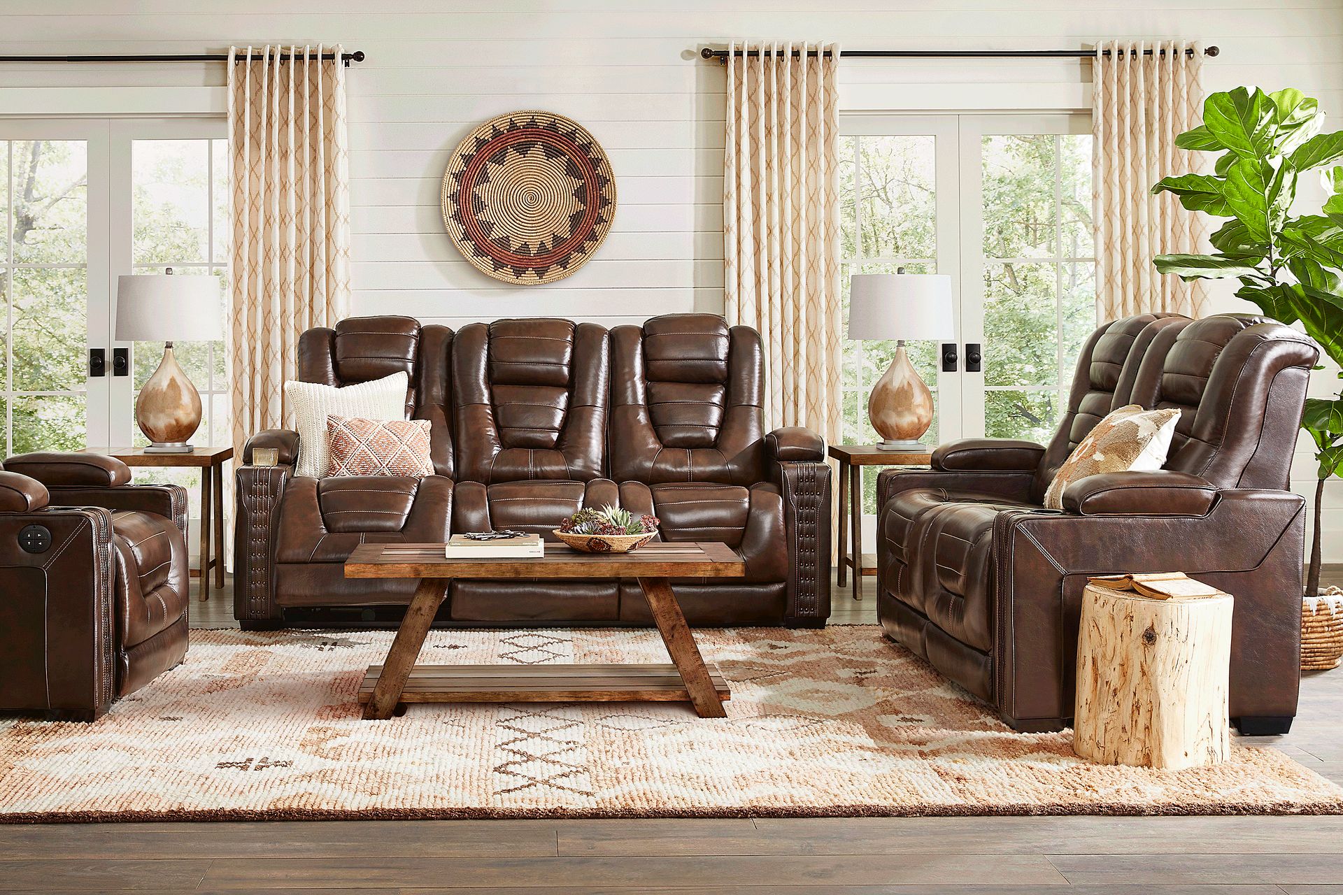 Eric Church Highway To Home Renegade Brown Leather 7 Pc Living Room with Dual Power Reclining Sofa - Image 1