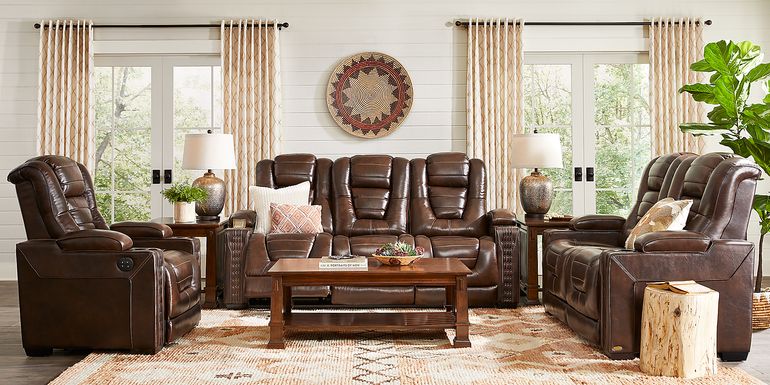 Eric Church Highway To Home Renegade Brown Leather 7 Pc Living Room with Dual Power Reclining Sofa